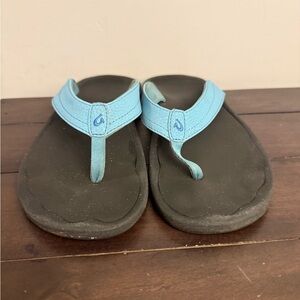OluKai Turquoise Leather Flip Flops Women’s 9 Comfort Sandals